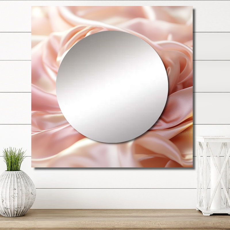 Gentle rose lisse tissu vague - grand miroir carré abstrait à encre liquide pour décoration murale, 29 po x 29 po