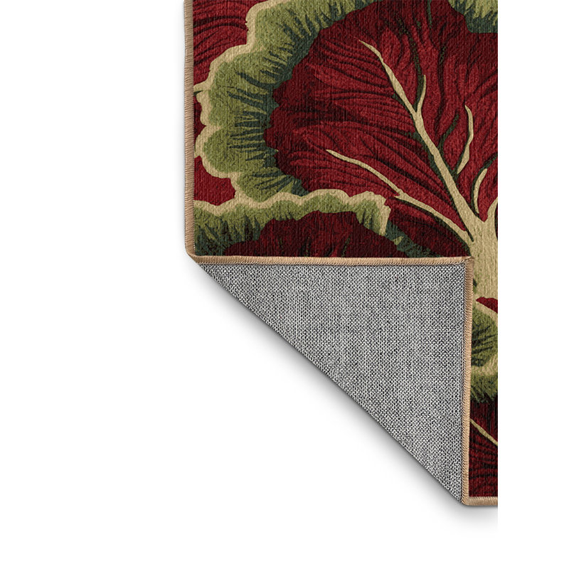  Tapis lavable avec feuilles rouges et légumes, Rond 3 pi