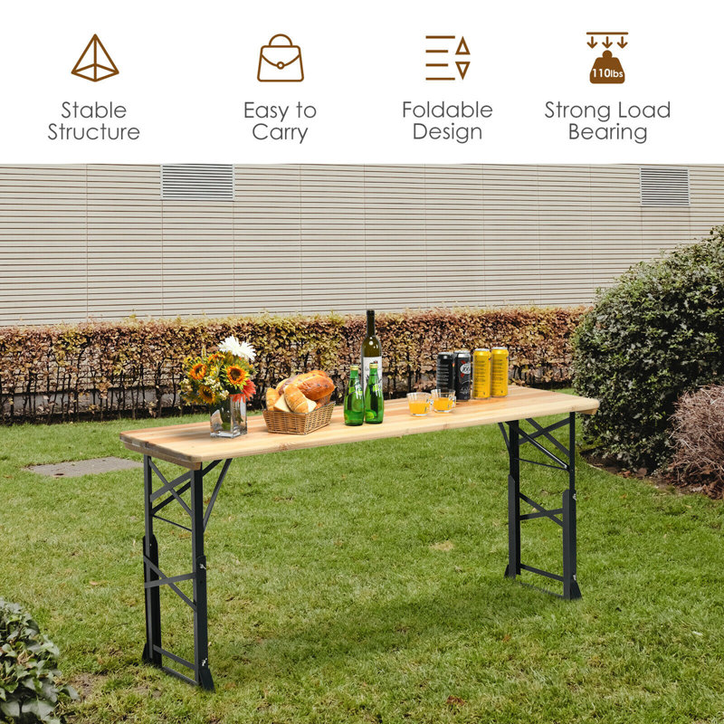 66.5'' Solid Wood Rectangular Adjustable Folding Table