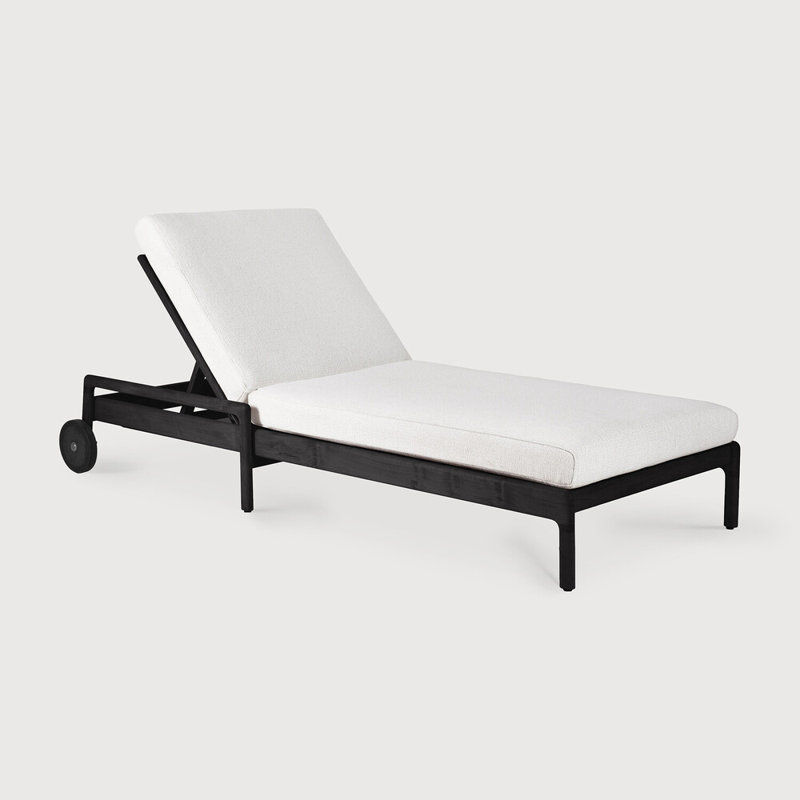 Jack Outdoor Teak Chaise Lounge, Teak Black Frame/Off White Cushion