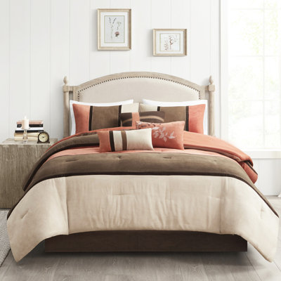 Literie 7 pièces corail, format King - Éléments décoratifs en suédine synthétique