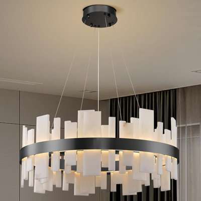 Correia  Luxury 31.5" LED Strip Round Alabaster Kitchen Island Living Room Chandelier