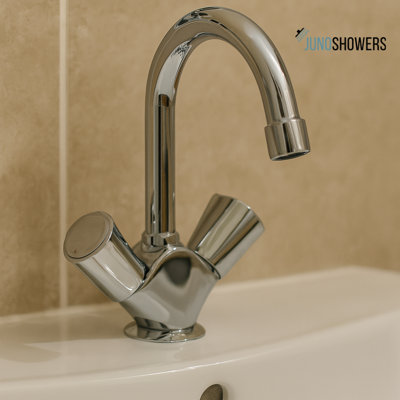 Juno Commercial Chrome Finish Deck Mounted Dual Handle Basin Faucet