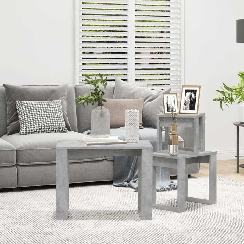 Gobao Nesting Tables 3 pcs Engineered Wood, Concrete Grey, Concrete Grey