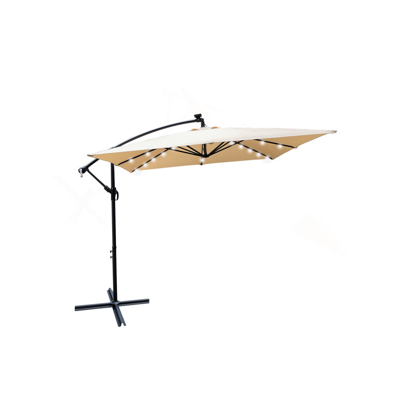 Parasol de patio extérieur à énergie solaire à DEL avec manivelle et traverse, Tanné