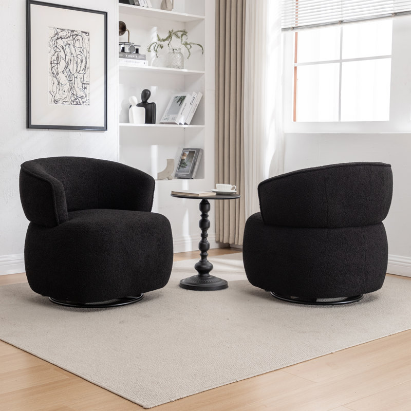 Olevide Swivel Barrel Chair, Black Teddy