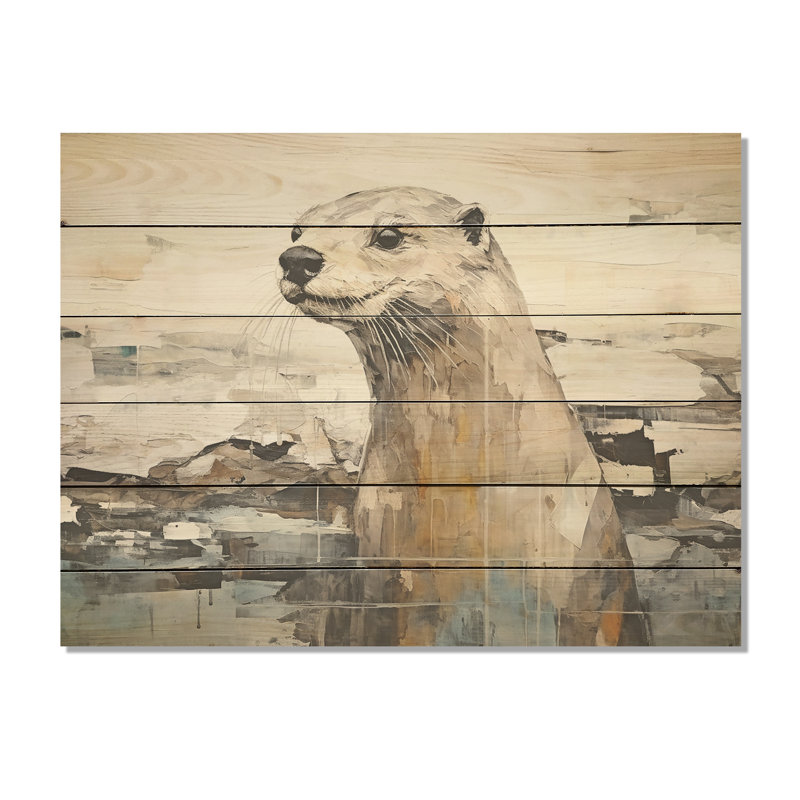 Loutre ludique magique - loutre, art sur bois de pin naturel, H 10 po x l 20 po