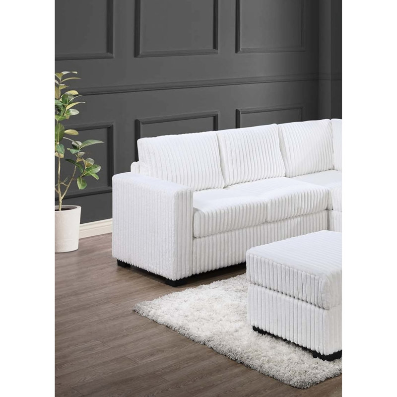 Ensemble de 4 canapés modulaires en velours côtelé de couleur lait, configuration en forme de L, accoudoirs carrés, confortable pour bavarder couleur et arrangement, accoudoirs, jours de repos