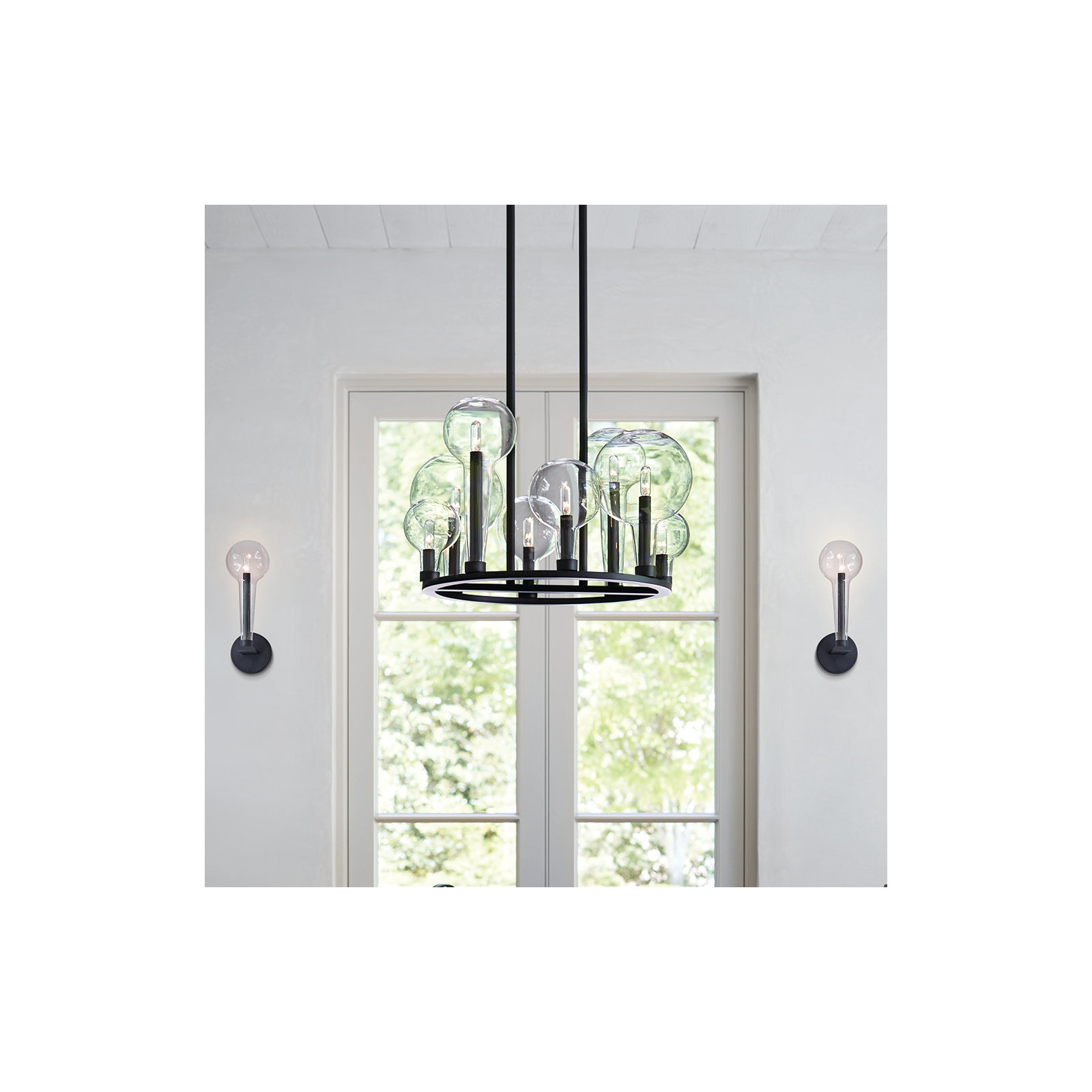 Indira Single Light Glass Dimmable Armed Sconce, Black