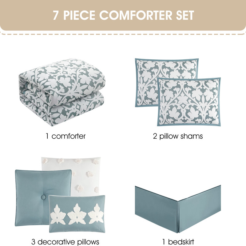 Ensemble d'édredon 7 pièces Adoria, Édredon de très grande taille et 6 pièces suppl, Bleu