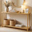 Grande table console en bois de teck 71 po avec canapé en bois de teck à 2 niveaux 71 po