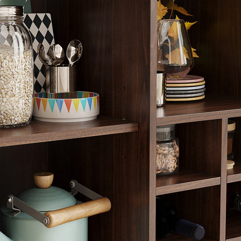 Sideboard Cabinet With Storage, Bar Cabinet With Wine Racks, Accent Cabinet, Walnut