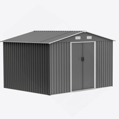 10X8 FT Outdoor Storage Shed,  Metal Foundation & Lockable Doors, Tool Shed For Garden, Patio, Backyard, Lawn