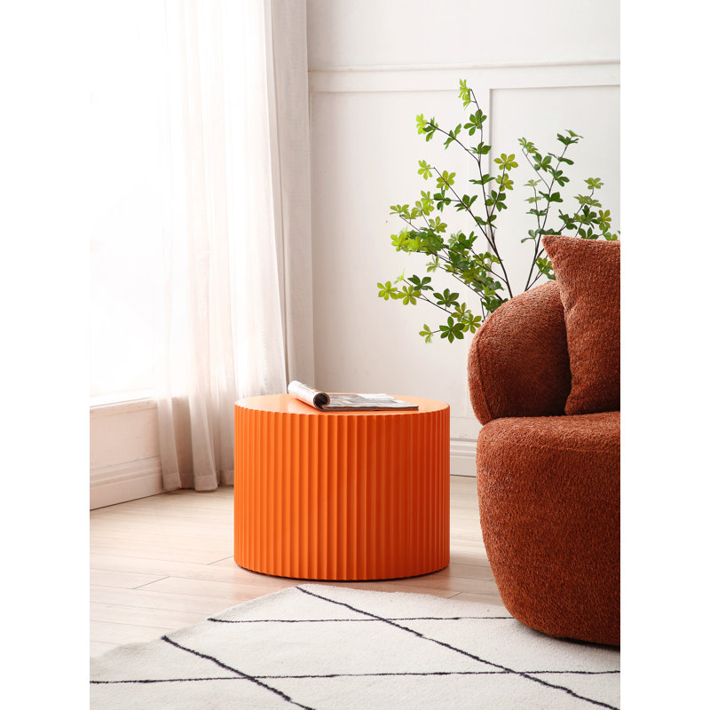 Table basse ronde avec plateau en bois manufacturé, Orange