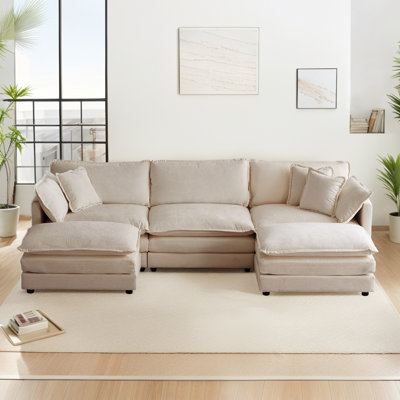 Latitude Run U Shaped Modular Sectional Sofa Chenille Deep Seat Cloud Couch with 2 Movable Ottoman