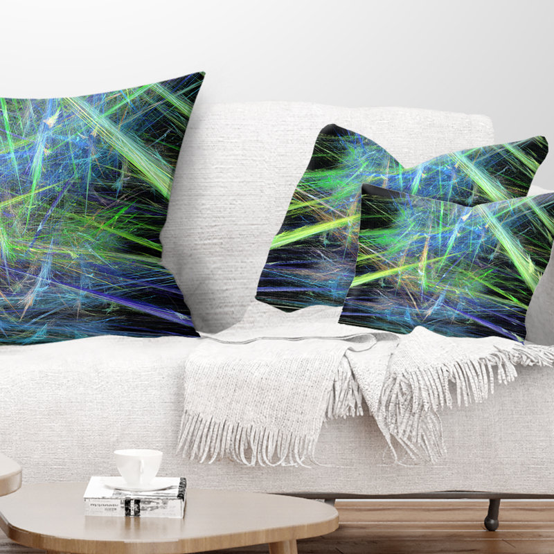 Coussin lombaire abstrait à motif fractal abstrait, Vert / bleu