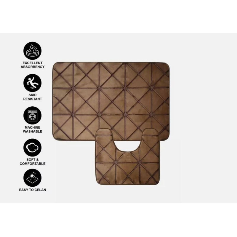 17 Stories 2 Pieces Super Soft Memory Foam Bath Mat Set Non-slip Absorbent High-quality (gold) Rectangle Bath Rug Set