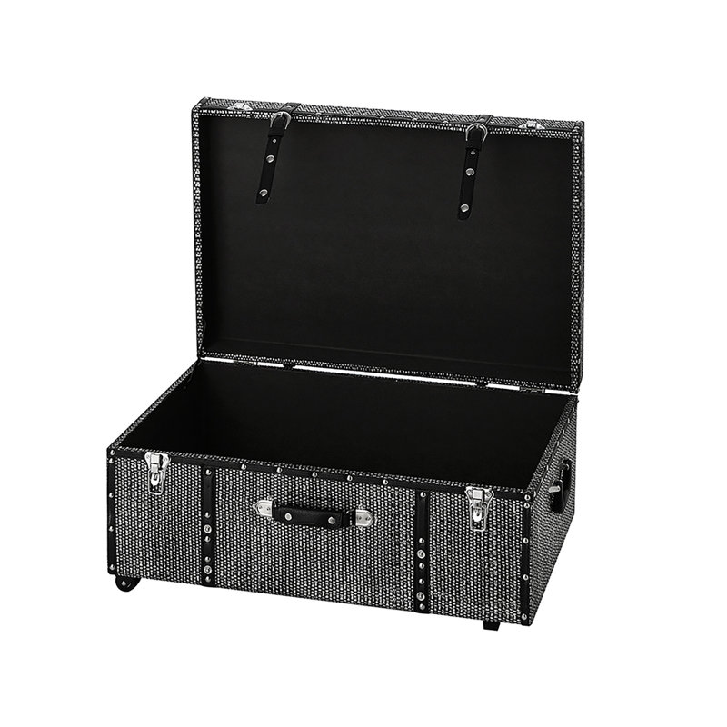 Texture Brand Designer Trunk with Wheels - Woven Rattan, Grey Nickel
