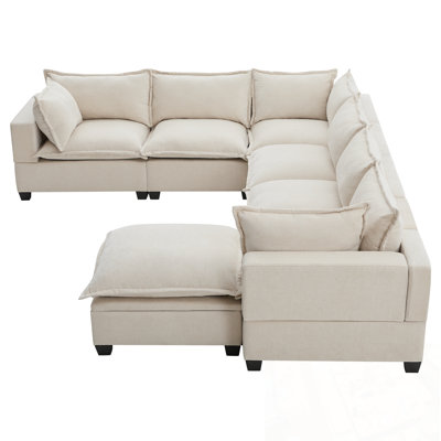 Chenille U Shaped Sectional Sofa with Movable Storage Ottoman