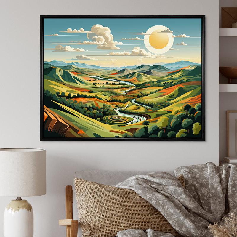 Multicolore «Bold Country Side Landscape III - Meadow», art mural, Cadre flottant noir, H 24 po x l 32 po x P 1 po