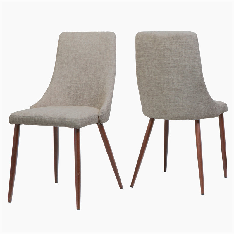 Chaises de salle à manger Mid-Century modernes en tissu sans accoudoirs, ensemble de 2, Blé, Chocolat