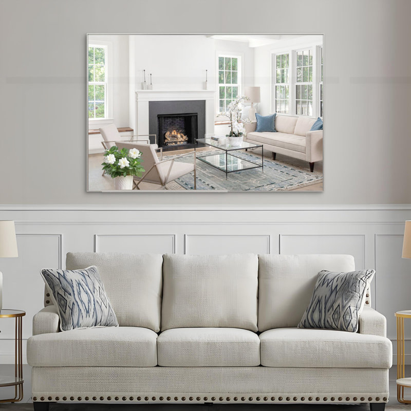 Oversized Modern Rectangle Bathroom Mirror, Silver, 60" x 40"