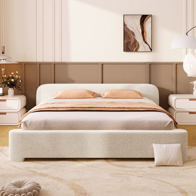 [Cozy White Bouce Upholstered Bed[ - A Dreamy Addition to Your Bedroom, Full