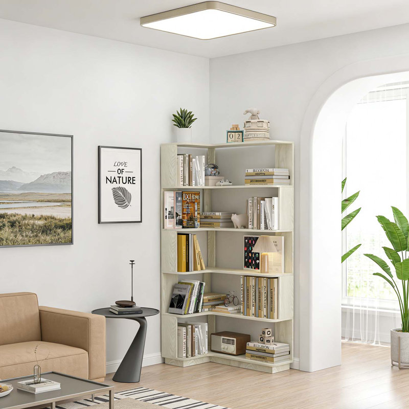 5-Tier L-Shaped Corner Bookshelf for Efficient Storage, White