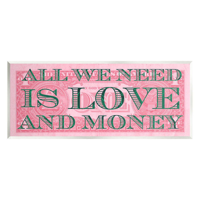 «All We Need Love and Argent Pink Dollar» par Sally Swatland - impression, H 7 po x l 17 po x P 0,5 po, Bois