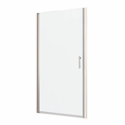 Porte de douche en verre trempé 1/4 "avec pivot universel - 1 3/8" réglable, finition polie, poignée en acier inoxydable # 304, rainure murale, 36 000 tests d'ouverture et de fermeture, installation facile, bonne fuite, lisse