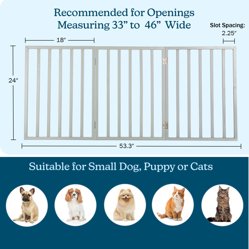 Pet Gate - 3-Panel Foldable Dog & Cat 54x24 Indoor Gate for Doorways, Stairs & Hallways, Freestanding Retractable Wooden Accordion Fence, No Install Needed, Pet Barrier Safety by PETMAKER (White)