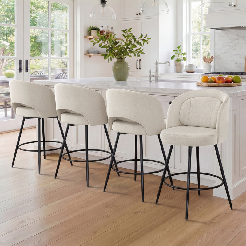 Tabouret de bar rotatif H 26 po Audrey, Couleur lin / chenille, 4