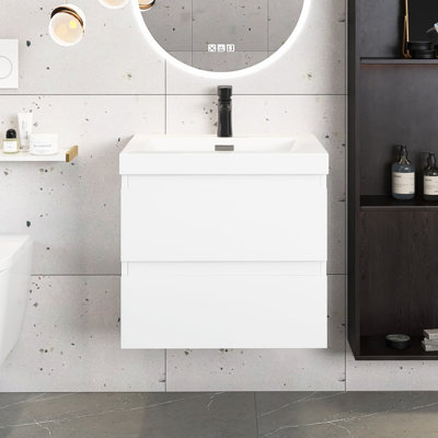 Meuble-lavabo mural simple avec plateau en marbre de culture 24 po Meknassi