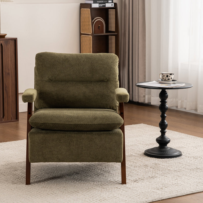 Mid Century Upholstered Arm Accent Chair with Solid Wood Legs, Green