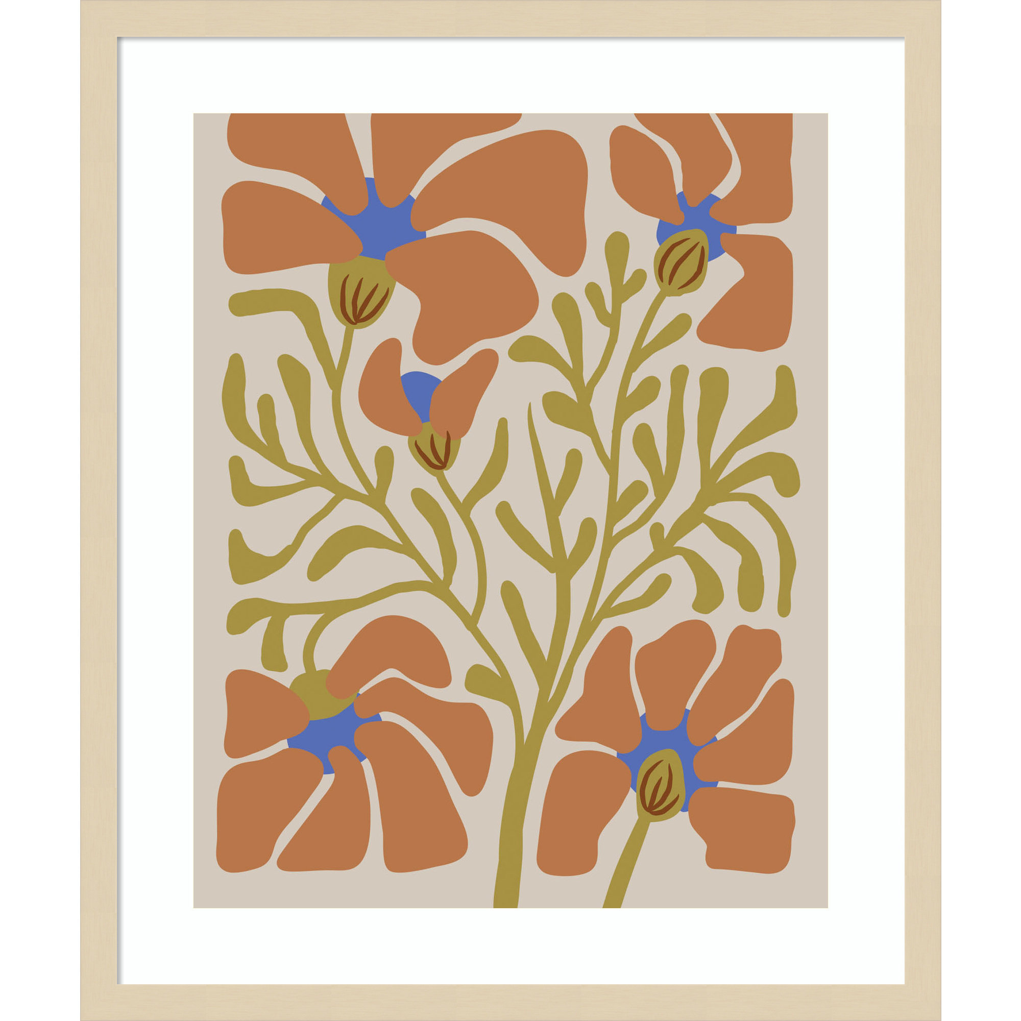 Expressive Abstract House Plant Orange On Tan Framed On Paper by The Creative Bunch Studio Print, Brown, 25" H x 21" W x 1" D
