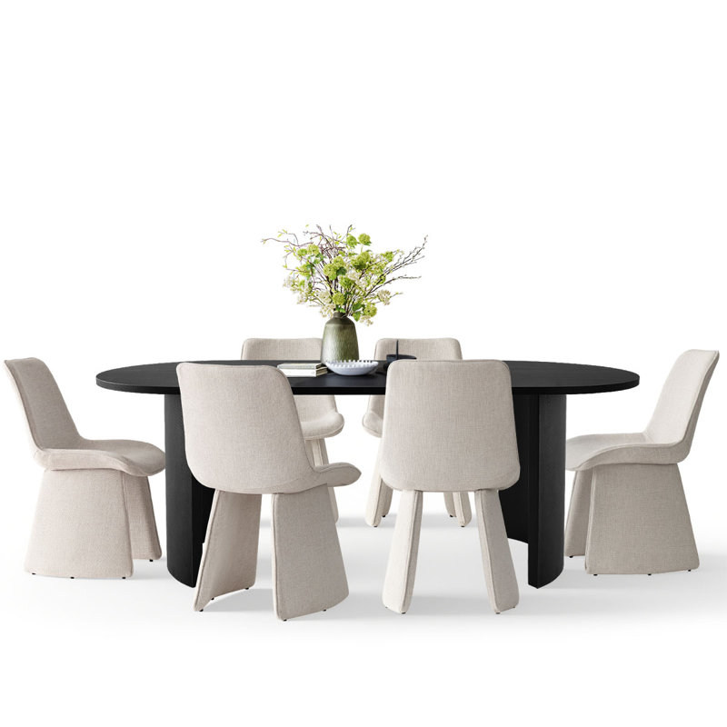7-Piece Modern Oval Dining Table Set, Beige