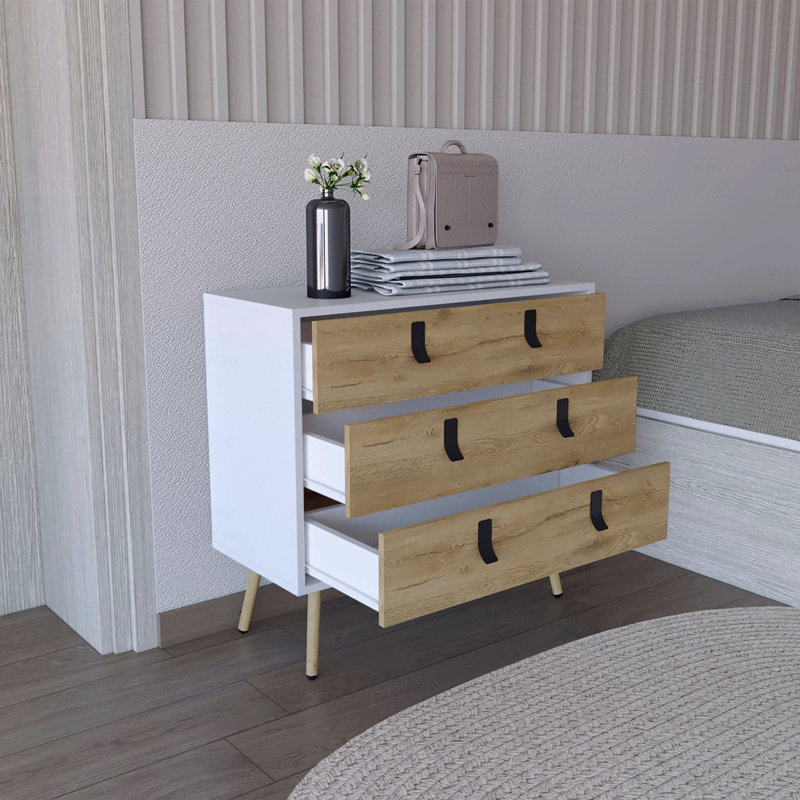 Commode, unité moderne à 3 tiroirs avec poignées