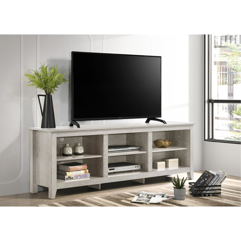 Bernardo Dusty Gray 70"W TV Stand With Open Shelves And Cable Management, Light Gray