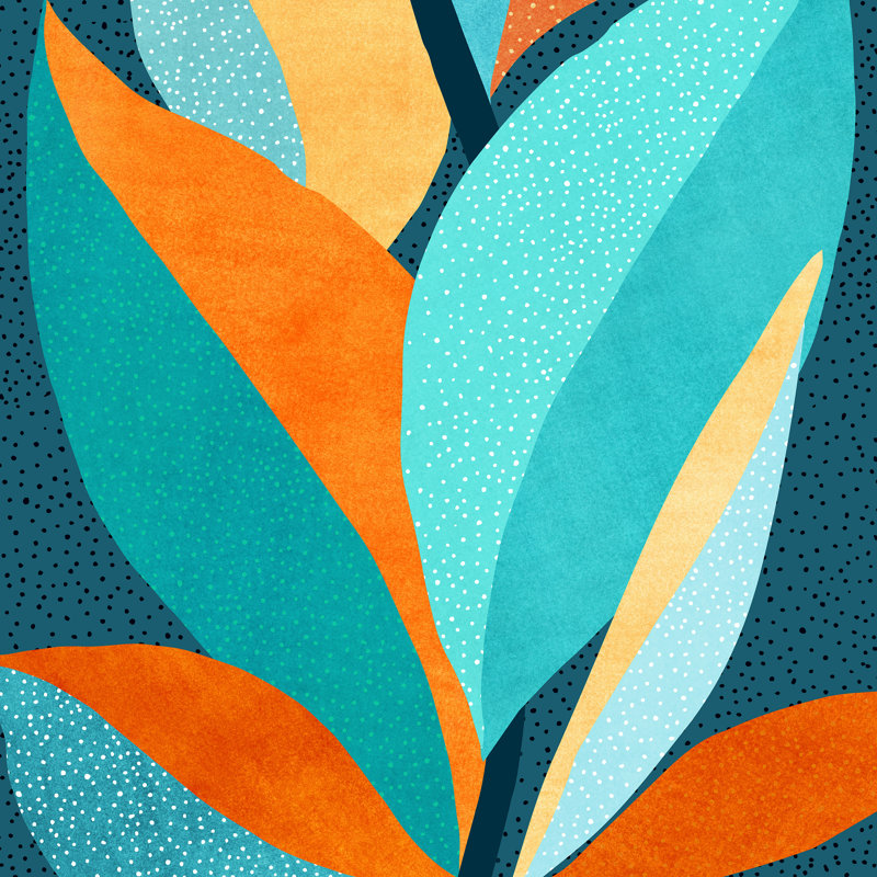 Feuillage tropical moderne abstrait tropical, H 12 po x l 12 po