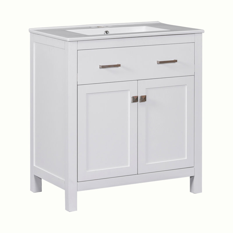 Meuble-lavabo moderne simple avec lavabo en céramique, Blanc