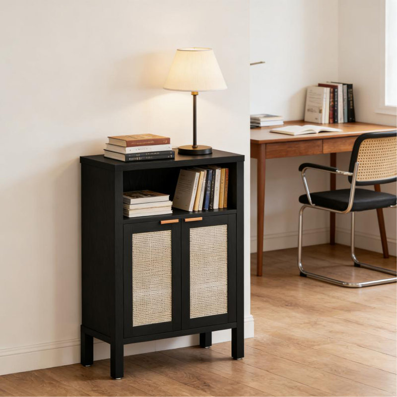 Coffee Bar Cabinet,Buffet Cabinet With Storage,Nordic Style Cabinet,With Adjustable Shelf, Distressed Black