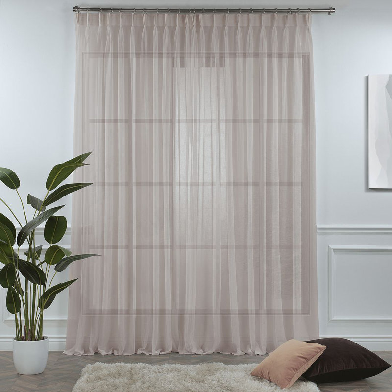 Triple Pinch Pleated Extra Long and Extra Wide Faux Linen Sheer Single Panel, 52" W x 72" L, Beige