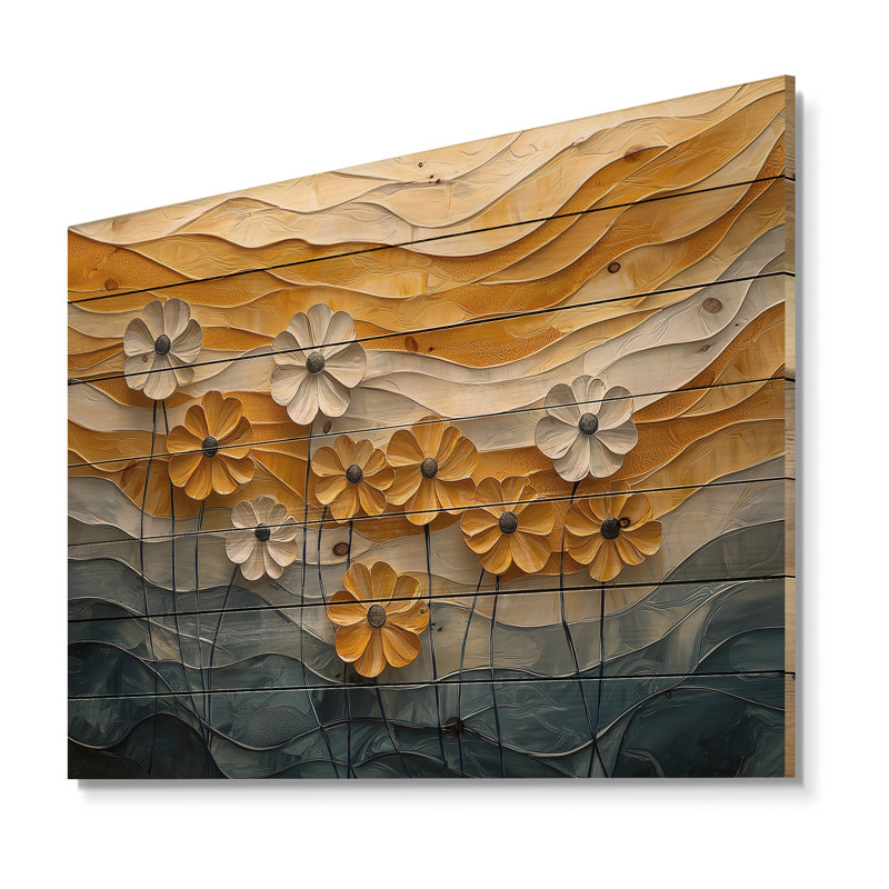 Désert fleur de bleuet II - décoration murale en bois de bleuet sur bois de pin naturel, H 30 po x l 40 po x P 0,78 po