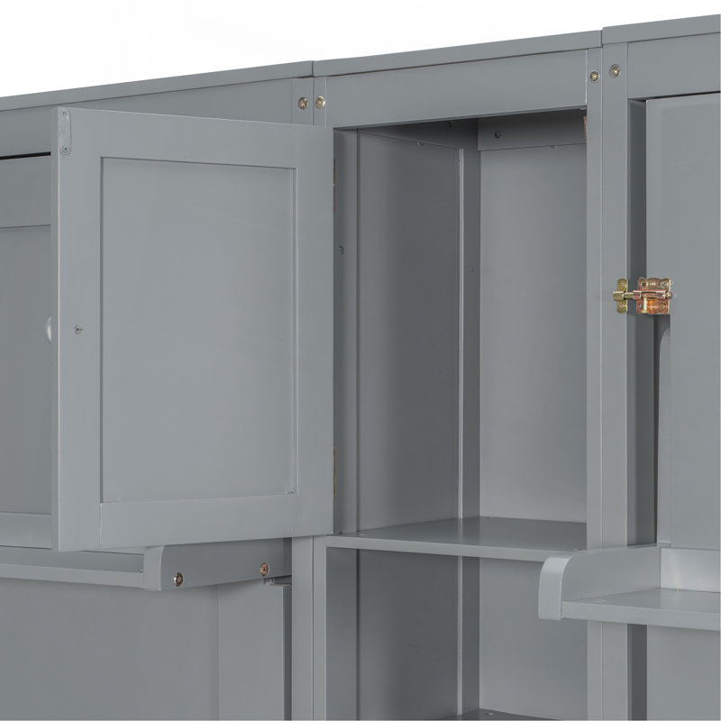 Lits simples escamotables doubles avec armoires et tablettes, Gris