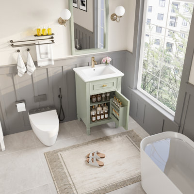 Meuble-lavabo de 20 pouces avec lavabo, rangement fonctionnel, charnières à fermeture en douceur et assemblage facile pour les petites salles de bain urbaines