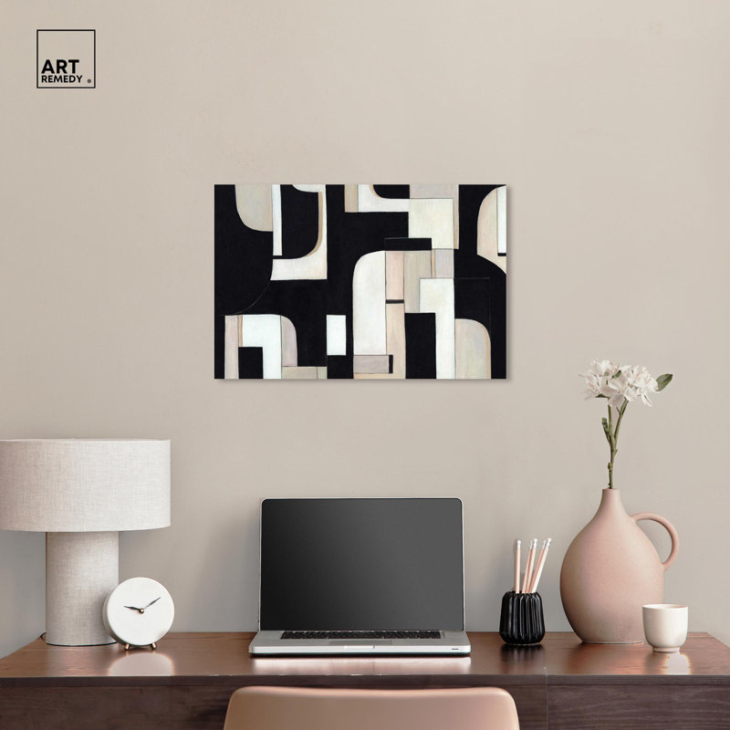 Reflections I Black and White Abstract Canvas Art, 24" x 16"