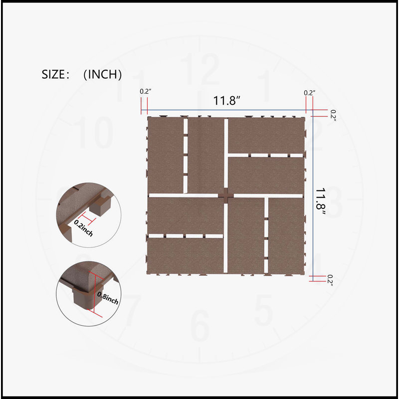 Carreaux de terrasse polyvalents et emboîtables pour une utilisation extérieure et intérieure, rehaussant tout espace., Brun