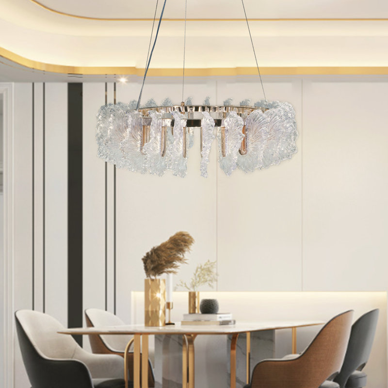 23.6-inch Ring Chandelier,leaf-shaped Gold Pendant Light