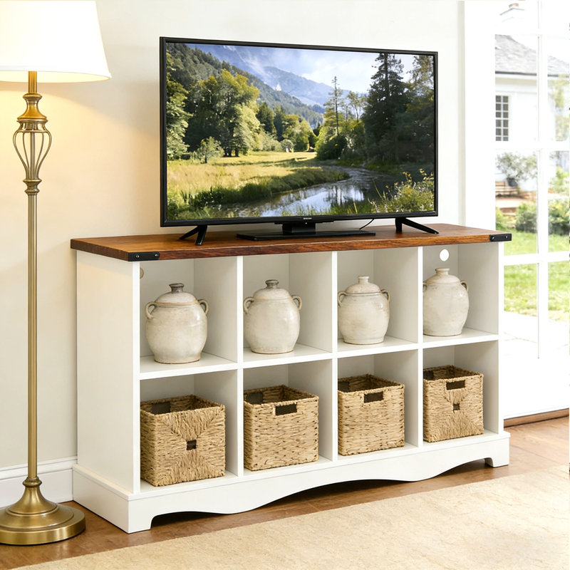 8 Cube Bookcase, Storage Organizer Bookshelf With LED Lights, Modern Farmhouse Wood Bookcase For Living Room, Bedroom, Home Office, White