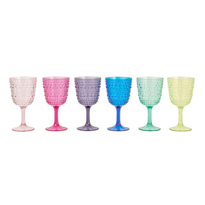 Multicolore, ensemble de 6 verres à vin à pied en acrylique avec pois en relief